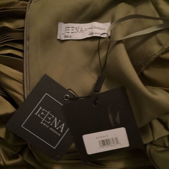 MAC DUGGAL 49718 Womens Olive Long Sleeve High Neck Heat Pleated Dress Flaws - Picture 14 of 14